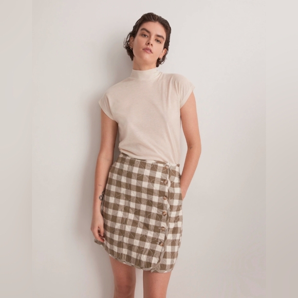 NWT, Madewell, Women's 00 Quilted Flannel Mini Skirt, Gingham Check - Picture 1 of 7